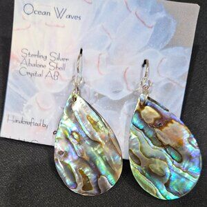Handcrafted Abalone, Crystal AB and Sterling Silver Earrings
